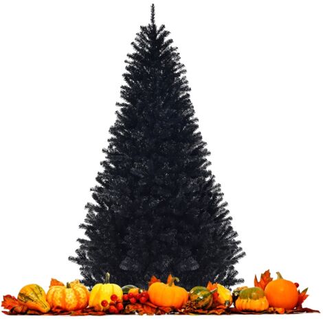 Albero di Natale 225cm 1258 rami Abete non illuminato con base metallica solida Nero (1/5)