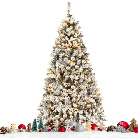 Albero di Natale 180cm in PVC 600 rami Abete artificiale innevato illuminato con base metallica Bianco (1/5)