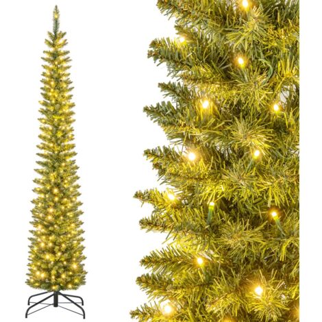 Albero di Natale artificiale da 210cm slim con luci LED bianche calde per casa negozio (1/5)