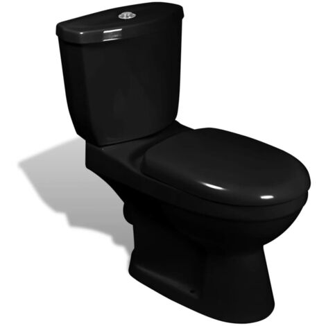 Water In Ceramica Nera VidaXL - WC Con Scarico A Doppio Flusso E Sedile Ammortizzato