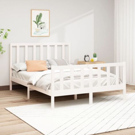 Struttura letto Legno massello di pino 140x190 cm Bianco