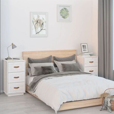 Set di 2 Comodini Camera da Letto - Tavolini da Salotto Bianchi 40x40x75 cm  in Legno Massello di Pino BV615532 - BonneVie