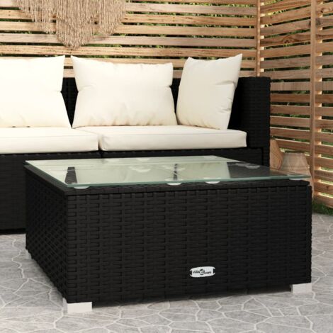 Tavolino da Giardino Tavolino Basso da Caffè - Nero 60x60x30 cm in  Polyrattan e Vetro BV387804 - BonneVie