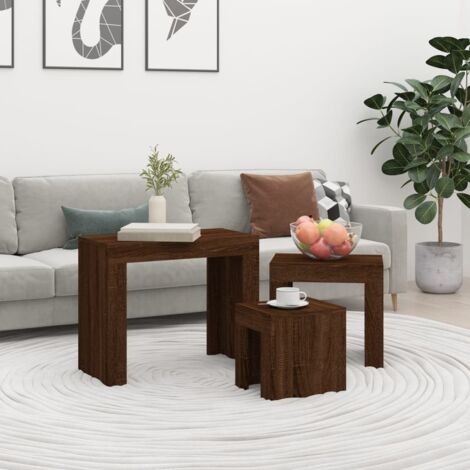 Set Di 3 Tavolini Nidificanti In Legno Massello Di Betulla, Gambe Affusolate, Design Mid-century, Misure Varie, Fatti A Mano - 3