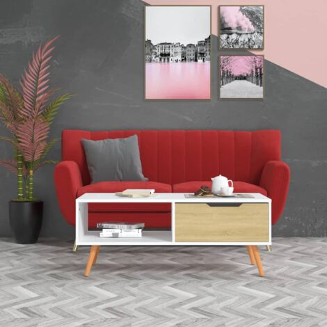HSH Tavolino Da Caffè Rovere Bianco 99 Cm - Design Moderno Con Piedini Regolabili