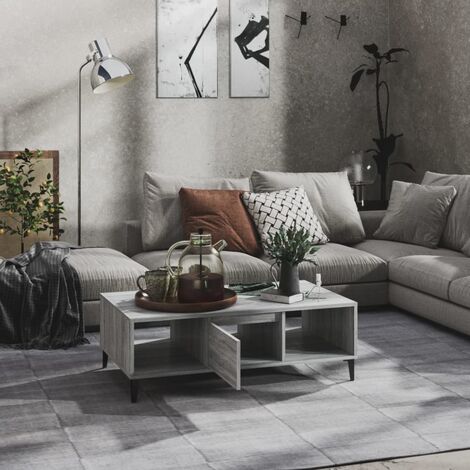 Tidyard Tavolino da Salotto Grigio Sonoma,Tavolo Tavolino da caffè,Tavolino Basso da Salotto,Tavolo da Divano,Tavolino da Salotto con Mensola,Tavolino da Soggiorno 102x55x45 cm Legno Multistrato