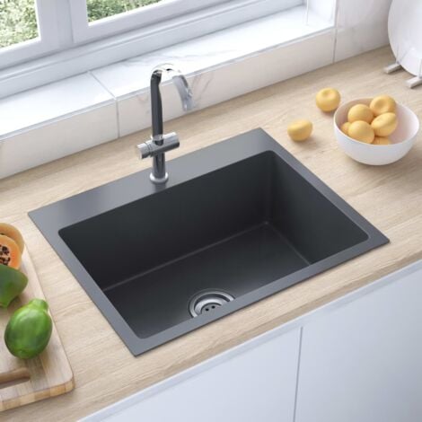 Lavandino cucina granito singolo con scolapiatti reversibile grigio