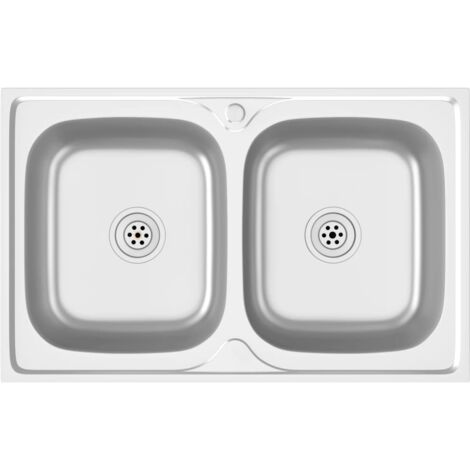 vidaXL Lavello Cucina Doppia Vasca 800x500x155 mm Argento Acciaio Inox