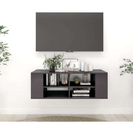 Festnight Mobile TV A Parete Moderno Sospeso In Legno Multistrato Nero 80x30x30 Cm