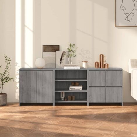 Set di 3 Credenza Buffet - Mobile da Cucina Grigio Sonoma in Legno  Multistrato BV199170 - BonneVie