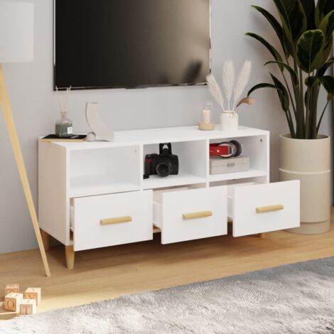 Mobile TV Moderno - Porta TV Bianco Lucido 102x36x50 cm in Legno Multistrato  BV882234 - BonneVie