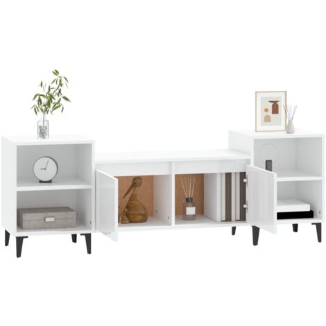 Mobile TV Moderno - Porta TV Bianco Lucido 160x35x55 cm in Legno  Multistrato BV836980 - BonneVie