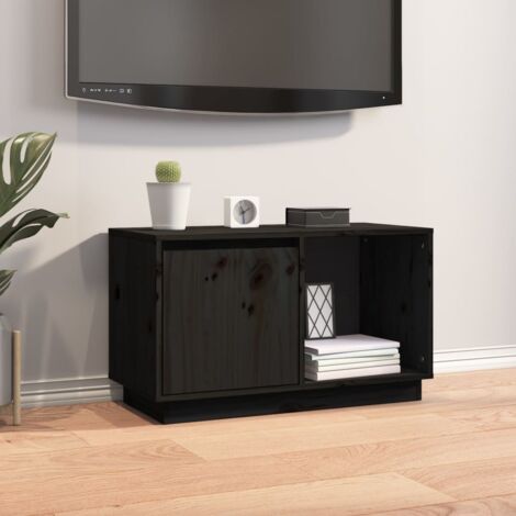 Mobile Porta TV In Pino Massello Nero – 70x33x42cm, Elegante E Pratico, Per Soggiorno E Salotto - 2
