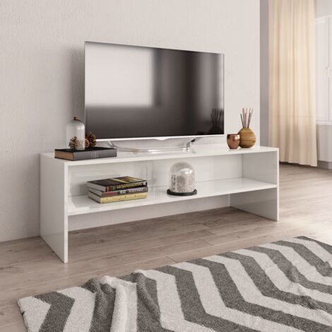 Mobile TV Moderno - Porta TV Bianco Lucido 160x35x55 cm in Legno  Multistrato BV836980 - BonneVie