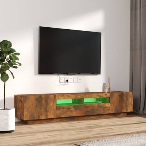 Set di Mobile TV Moderno 2 pz - Porta TV con Luci LED Rovere Fumo in Legno