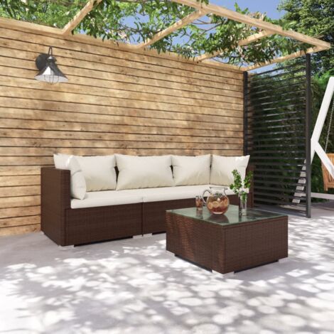 Salotti da giardino 4 pz - Mobili da giardino con Cuscini in Polyrattan  Marrone BV432968 - BonneVie