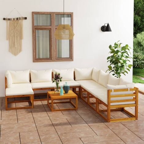 VidaXL Set Da Giardino 5 Pezzi Con Cuscini - Divani In Legno Di Acacia E Corda Intrecciata - Color Crema - Resistente Alle Intemperie - 3