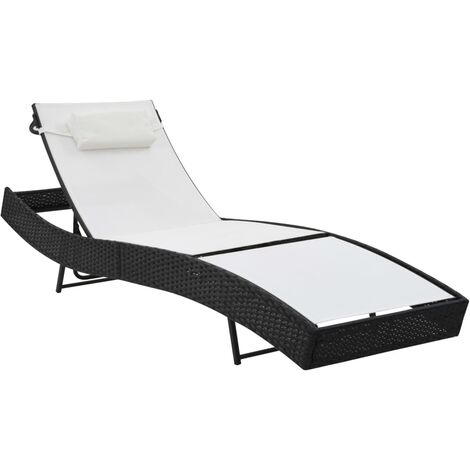 Festnight Lettino Prendisole In Polirattan – Sdraio Doppio Curvo Con Cuscino, Colore Nero – Schienale Regolabile, Per Giardino, Terrazza, Piscina - 3