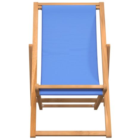 Festnight Sedia A Sdraio In Legno Di Teak - Lettino Prendisole Pieghevole 56x105x96 Cm, Colore Blu, Per Giardino, Piscina, Spiaggia - 6