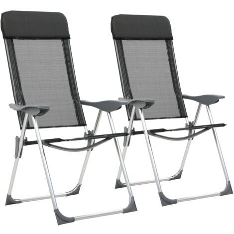 Set di 2 Sedie da Campeggio Pieghevoli - Sedia da Spiaggia in Alluminio Nere BV942030 - BonneVie (1/5)