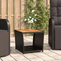 Tavolino Basso Tavolino da Salotto ,Tavolino da divano con Piano Legno Nero Polyrattan Legno Massello Acacia ITD68214