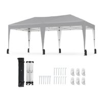 Gazebo pop-up portatile da esterno con borsa con ruote per campeggio 12 picchetti, Tenda pieghevole 590x300 cm Grigio