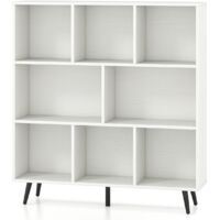Organizzatore di stoccaggio moderno con 5 gambe di metallo affusolate, Libreria a 8 cubi studio camera da letto Bianco