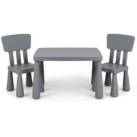 Set con tavolo e 2 sedie per bambini, Set con tavolo e 2 sedie per mangiare disegnare scrivere e fare lavoretti Grigio