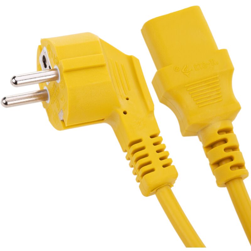 CableMarkt - Cavo di alimentazione giallo da 1,8 m C13 a SCHUKO maschio  angolato