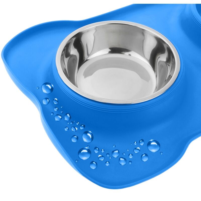 Ciotola Doppia per Cani e Gatti, 2 Ciotole in Acciaio Inox da 500 ml, Base  in Silicone Antiscivolo, Colore Blu