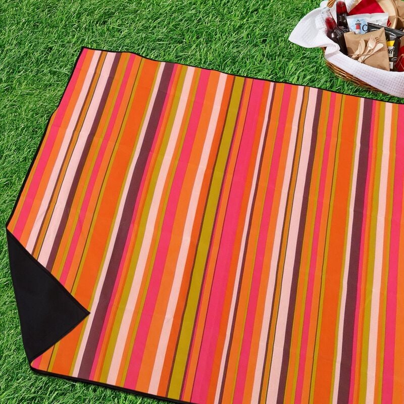 PrixPrime - Coperta da picnic con stampa a righe larghe multicolor 150 x  130 cm