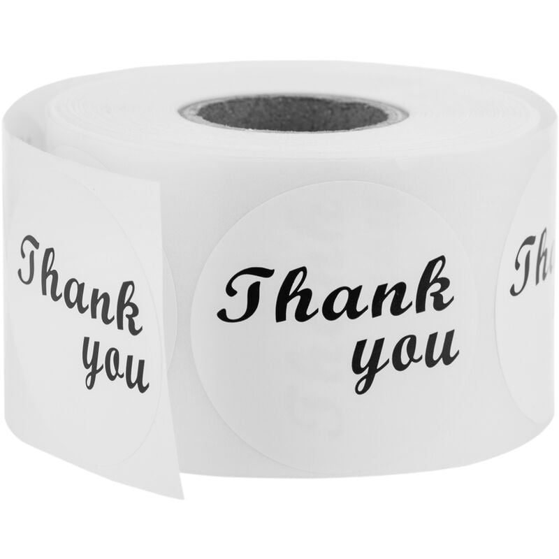 CableMarkt - Rotolo da 500 etichette adesive circolari bianche 'Thank you'  38 mm