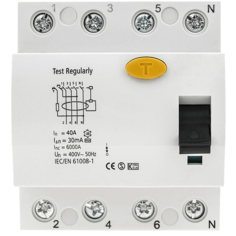 CableMarkt - Interruttore differenziale 40A 6kA a 4 poli per uso  residenziale