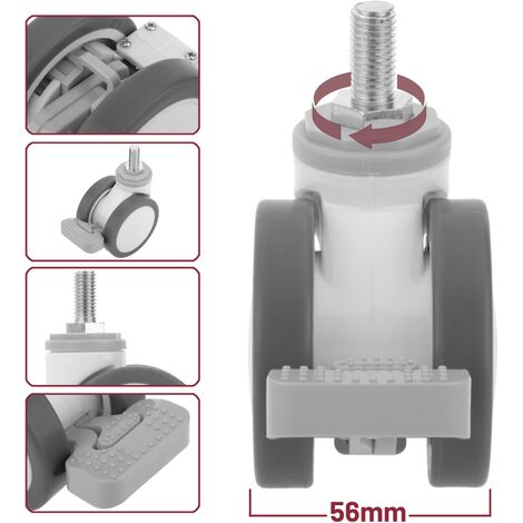 CabMedic - 4 rotelle girevoli con fissaggio filettato, freno  unidirezionale, diametro 75 mm, carico 60 kg, colore