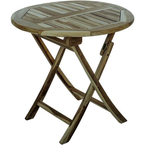 PrixPrime - Tavolo rotondo pieghevole in legno di teak di 80 cm di diametro