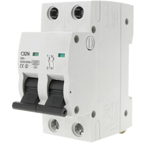 CableMarkt - Interruttore automatico 32A 6kA magnetotermico 1 polo + neutro  per uso residenziale