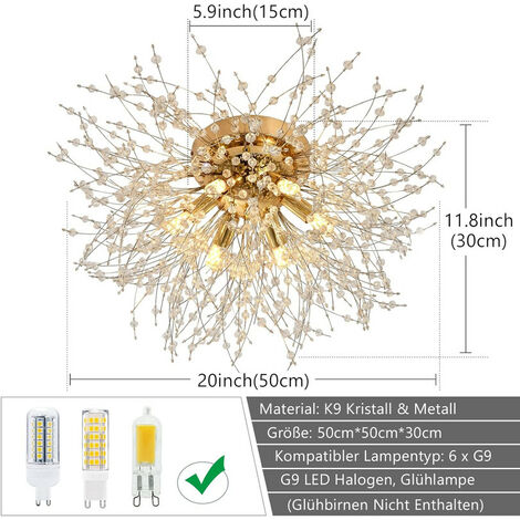 Lustre en cristal Delaveek - Plafonnier LED moderne G9 6 lumières