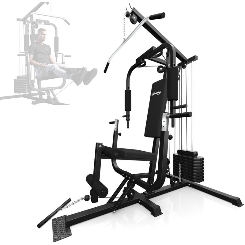Physionics® Multi-Gym 40kg Weight Stack, Lat Pulldown, Leg Extension,  Chest Press, Low Row, Steel Construction, Black Home Gym Workout Station,  Compact Multifunctional Fitness Exercise Machine
