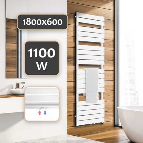 Aquamarin® Towel Heating Rail - Central Heating, 1800x600mm, Straight,  Flat, Vertical Orientation, White - Heated Bathroom Towel Warmer, Ladder  Radiator, Heater