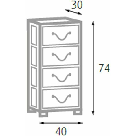Commode 4 tiroirs en bois et raphia synthétique