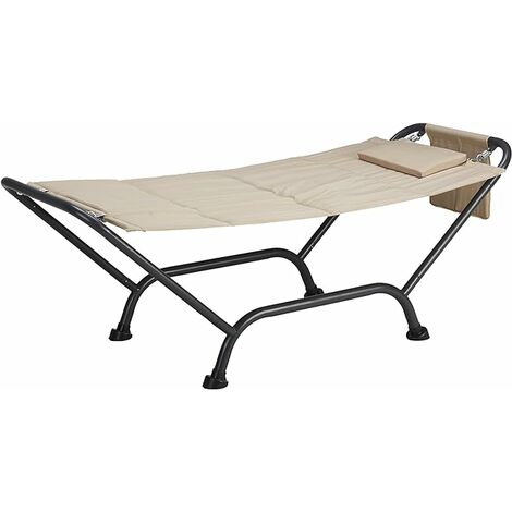 Garden – Hamac sur pied avec support – Dimensions 98 x 230 x 82 cm – Acier et PVC 600D – Charge maximale 200 kg – Beige élégant (1/3)