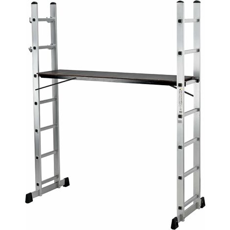 Garden – Échafaudage en aluminium 6 marches – Hauteur 168 cm – Charge maximale 120 kg – Dimensions 40 x 160 cm – Plateforme d'accès sécurisée (1/4)
