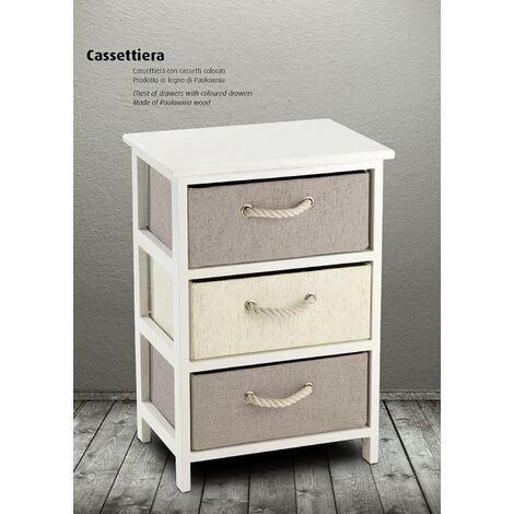 Commode 3 tiroirs en bois et raphia synthétique