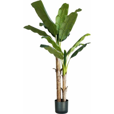 Plante de bananier artificielle H. 170 cm – 17 feuilles en polyéthylène – Décoration intérieure réaliste – Pour espaces lumineux – King Home