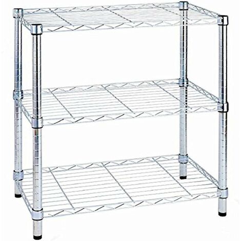 Meuble à étagères chromé 3 étagères 60x35x90 cm – Métal chromé – Capacité de charge 75 kg par tablette – Assemblage facile – King Home