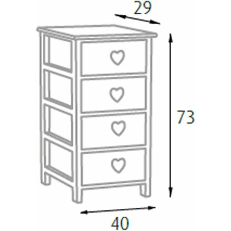 Commode blanche/grise avec boutons en forme de cœur, en bois de Paulownia