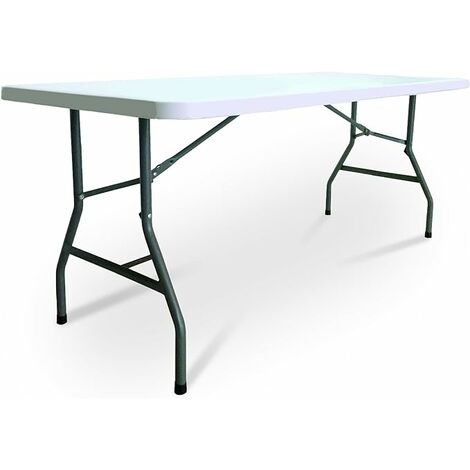 Garden Friend – Table fixe rectangulaire Horeca 183x76x74H cm – Acier peint époxy gris – Plateau HDPE blanc – Pour professionnels de la restauration (1/3)