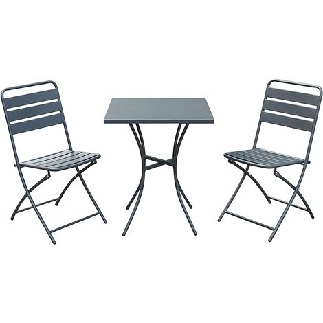 Salon Bistro Pliant (1 Table 2 Chaises) Acier - Couleur Anthracite (1/2)