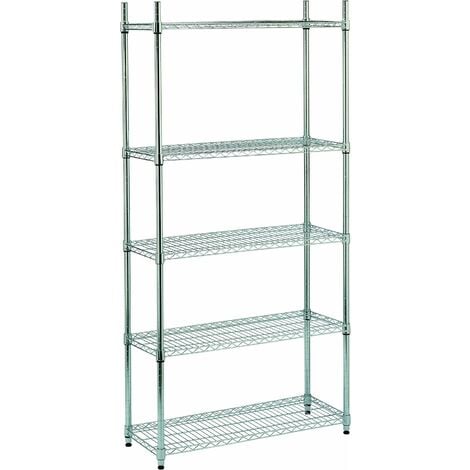 Meuble à étagères chromé 5 étagères - 90x35x180 cm