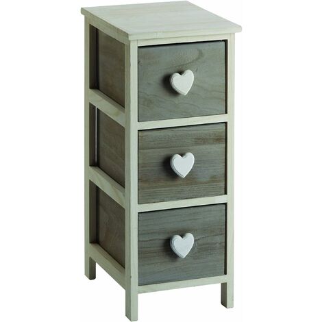 Commode blanche/grise avec boutons en forme de cœur, en bois de Paulownia